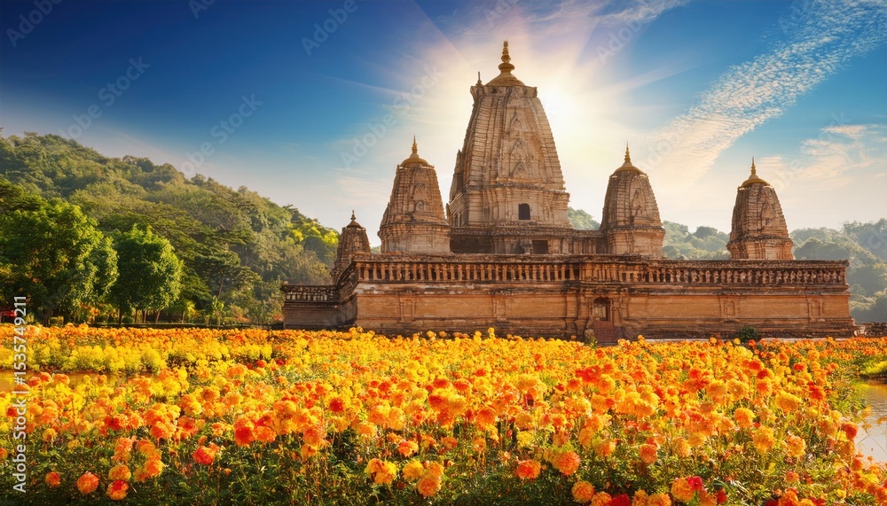 Obraz premium Beautiful Hindu Temple Background with Traditional Art and Design
