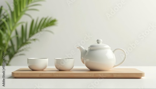 Wallpaper Mural Minimalist white tea set for one with modern design, cup, serving Torontodigital.ca