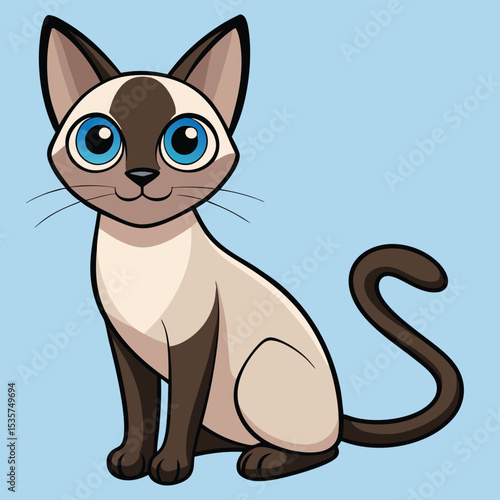 A sleek Siamese cat, perched on its haunches, looking alert and elegant, showcasing its distinctive features and graceful posture.