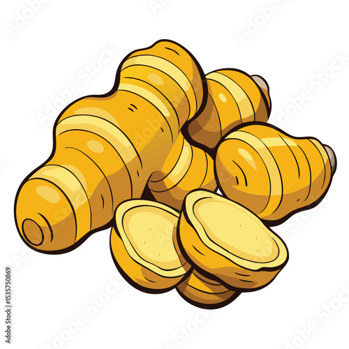 A small, neatly arranged heap of fresh ginger slices, ready for culinary use, adding pungent and warming flavor to many dishes.