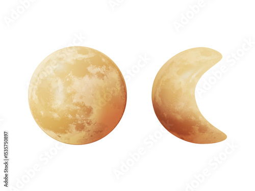 Moon 3D render vector illustration. Moon cartoon realistic icons for web design, banners and ads. Full moon and crescent