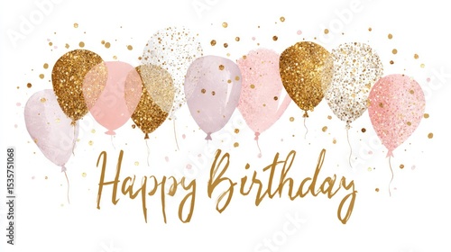 Wallpaper Mural Pink and gold glitter balloons with happy birthday text. Torontodigital.ca