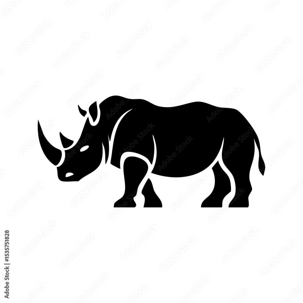 Obraz premium Vector logo of a black rhino in side view with bold minimal lines.