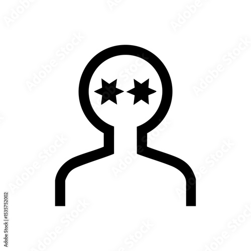 Minimalist vector icon of a figure with star eyes representing amazement and inspiration.

