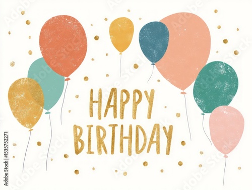 Happy birthday message with colorful balloons.