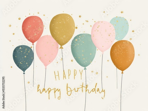 Colorful balloons with happy birthday message.