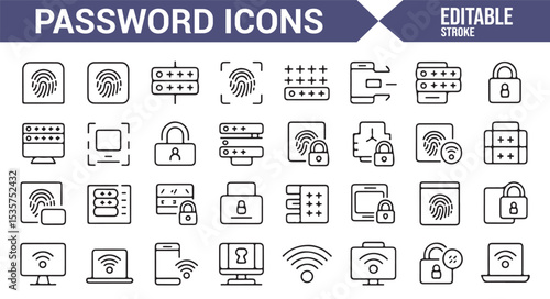Editable icons for authentication, security, and password recovery in digital services.