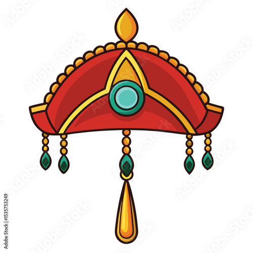 Ornate traditional Indian hair accessory, a Maang Tikka, worn on the forehead for beauty.