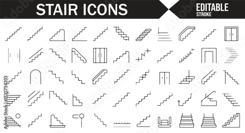 Vector icons for stairways, ladders, and building steps in editable design format.