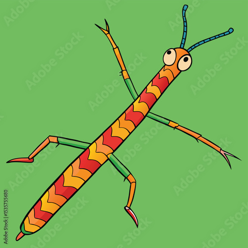 A vibrant stick insect, perfectly camouflaged, blends seamlessly into its surroundings, an amazing example of nature's hidden beauty.
