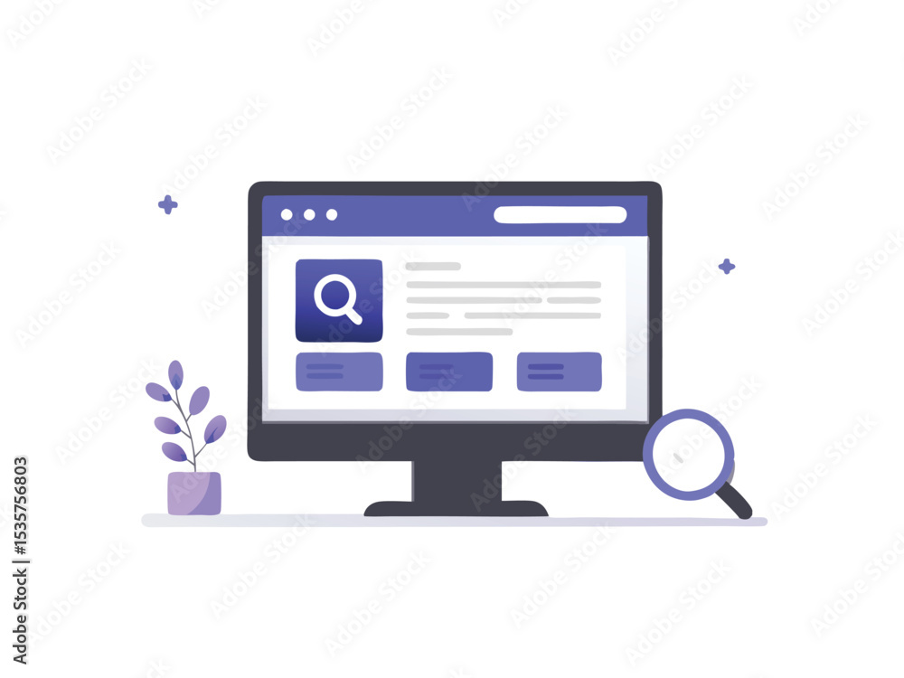 Online Web Search browser page on PC monitor. UI Vector illustration Concept. Search engine research Online Web Search browser page on PC monitor. UI Vector illustration Concept. Search engine research
