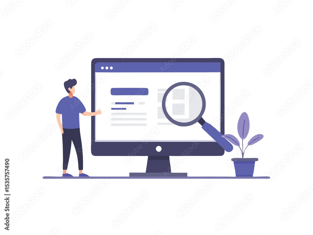 Online Web Search browser page on PC monitor. UI Vector illustration Concept. Search engine research Online Web Search browser page on PC monitor. UI Vector illustration Concept. Search engine research