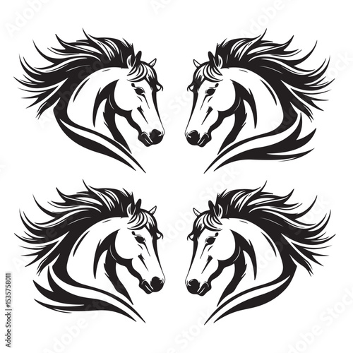 Running black horse mustang stallion vector illustration