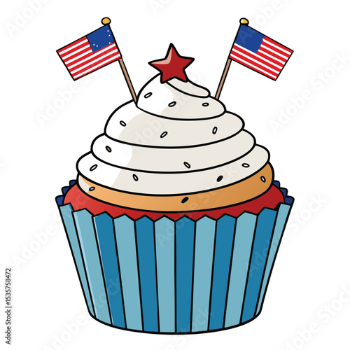 Isolated cupcake with patriotic flag toppers, a delicious and festive dessert for American celebrations