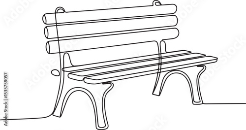 Park bench continuous single line drawing in minimalist style with curved legs and horizontal slats

