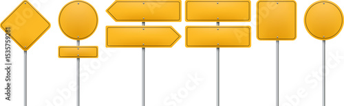 Realistic yellow road sign set
