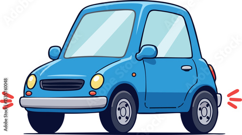 Blue compact car with blinking turn signals vector illustration in cartoon style 