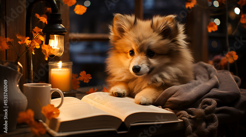 dog reading a book