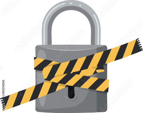 Padlock with caution tape restriction symbolizing security and restricted access vector illustration 