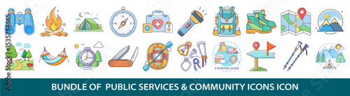 Vector Icons of Adventure Travel, Outdoor Recreation, and Camping Equipment Pack