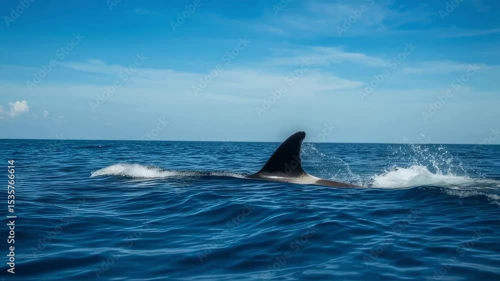 Majestic Orca Whale Swimming in the Ocean under a Blue Sky Majestic Orca Whale Swimming in the Ocean under a Blue Sky