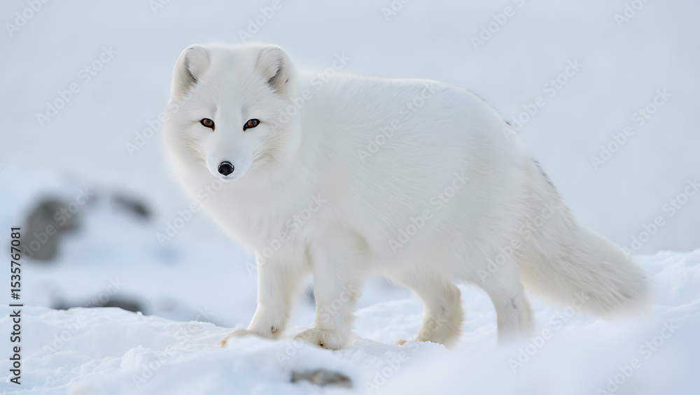 Naklejka premium Arctic fox in winter snowy landscape