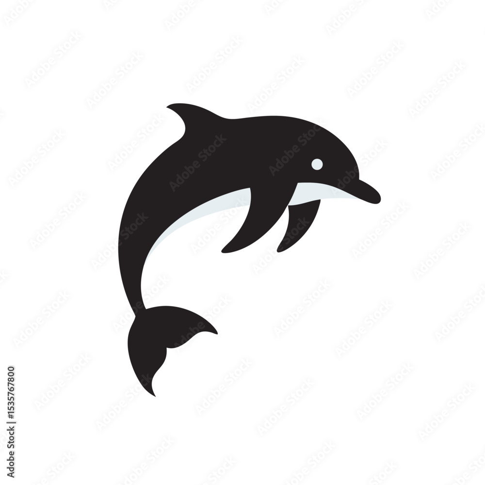 Fototapeta premium White background isolated dolphin vector illustration with swimming marine animal silhouette