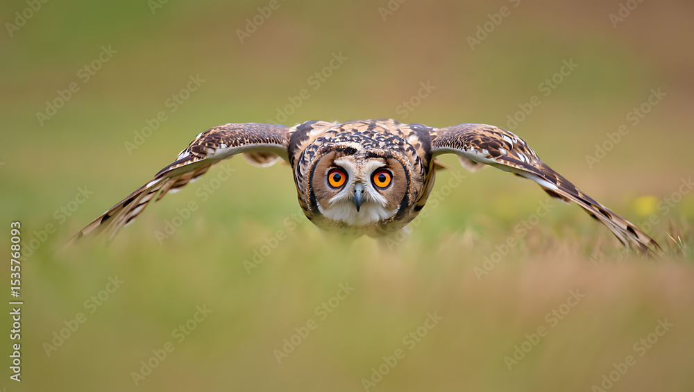 Obraz premium Low angle view of a short eared owl in flight