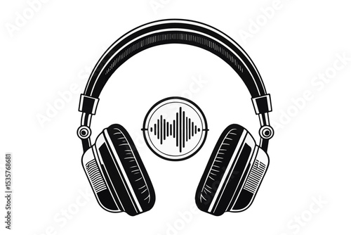 Headphones with music notes on black background representing audio and entertainment technology