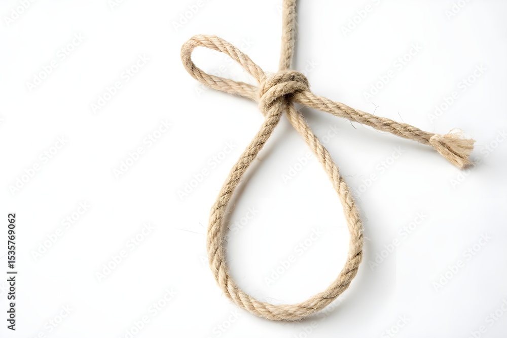 Noose lying on white background. Suicide concept. Hanging. Depression disease. Noose lying on white background. Suicide concept. Hanging. Depression disease.