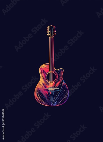 Colorful acoustic guitar design with vibrant patterns on a dark background for music lovers and art enthusiasts