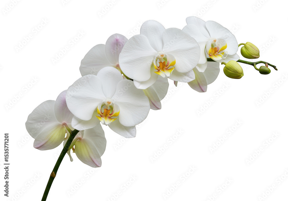 Fototapeta premium Elegant white orchid blossoms and buds isolated on transparent background