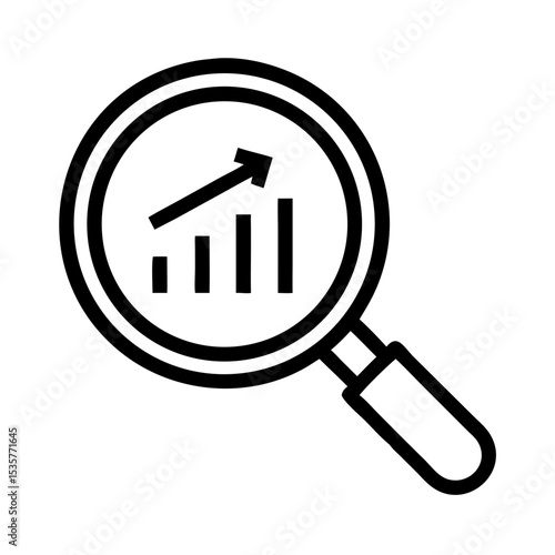 Analytics Search Icon – Black Magnifying Glass with Growth Chart Symbol Vector for Data, SEO, and Business Insights