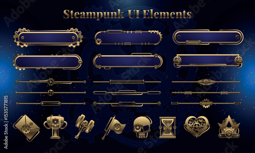 Set of Steampunk Fantasy Elements for user interface, poster, video. Fantasy mechanic HUD. Template for rpg game interface. Vector Illustration EPS10