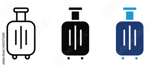 Set of lugage suitcase icon in outline , silhouette and glyph style , stock vector
