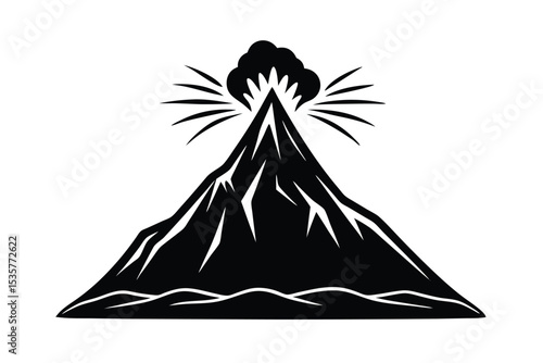 stylized volcano mountain erupting in bold vector.eps