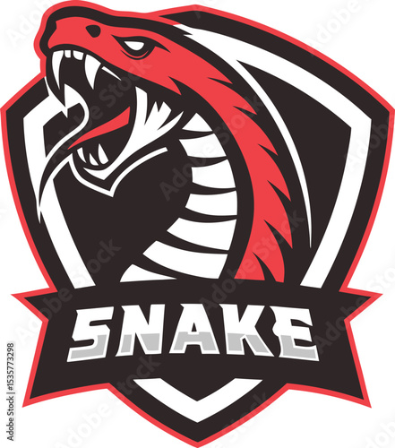 Ferocious Snake Mascot Logo Featuring a Red and Black Snake with Bared Fangs and Intimidating Stare