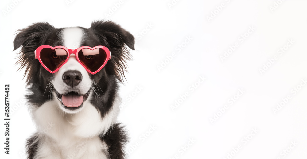 custom made wallpaper toronto digitalBorder collie dog with heart shaped sunglasses, studio portrait empty copy space on side. Generative AI