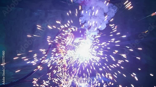 Underwater welding in dramatic sparks burst
