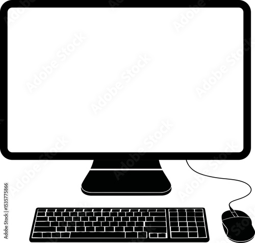 Desktop Computer Setup Icon - Monitor, Keyboard & Mouse Vector