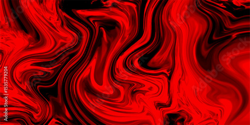 Marbleized bright effect with fluid painting, background for kitchen. Paper with soft waves and black fabric liquid metallic art paint texture. Abstract red and black Liquid shape background.