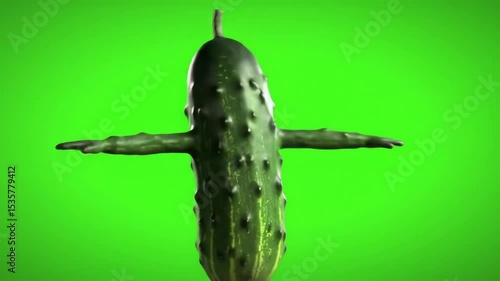 Dancing pickle character on green screen funny food concept animation