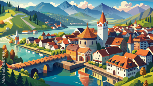 Aerial view of Lucerne old town, Switzerland