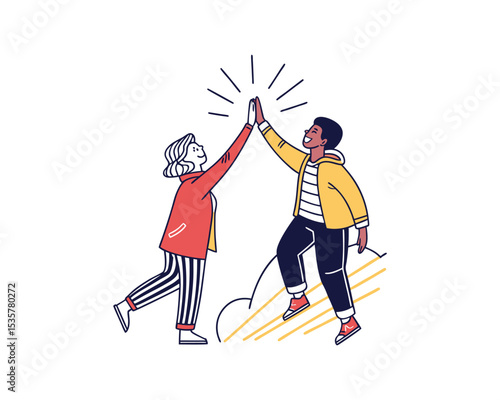 Flat Icon of High Five Gesture – Team Motivation and Celebration Concept