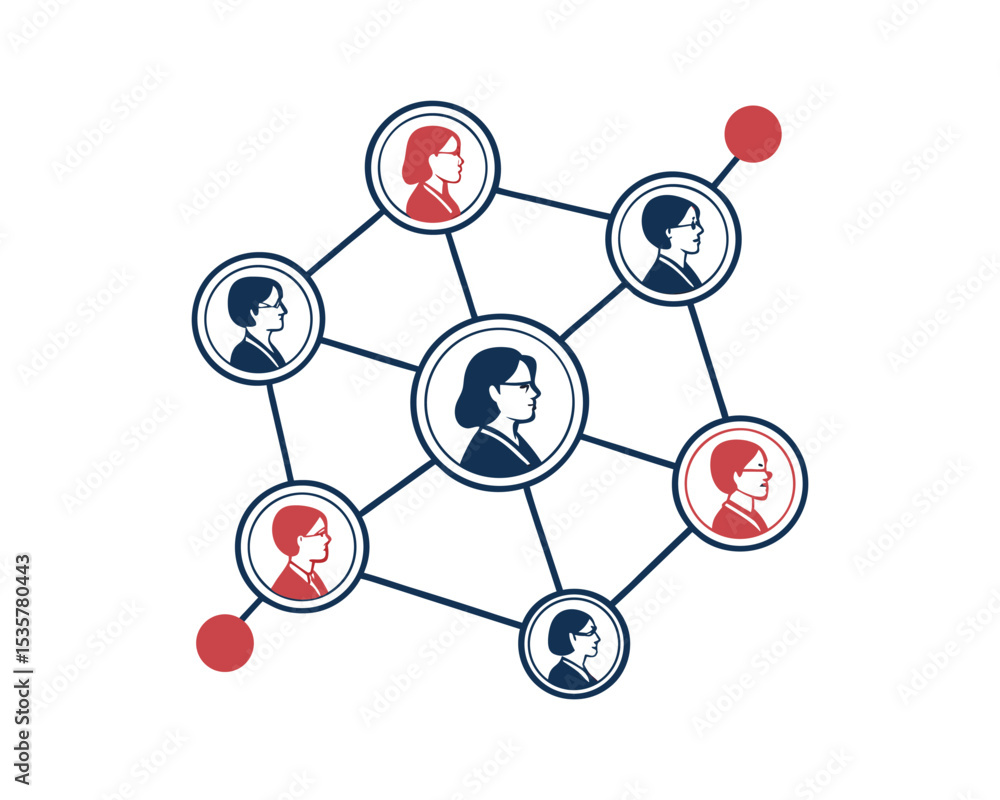 Flat Business Icon of People Connected by Lines – Team Organization and Network Structure Flat Business Icon of People Connected by Lines – Team Organization and Network Structure