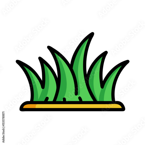 Illustration of lush green grass growing from the ground with cartoon style colorful vector icon
