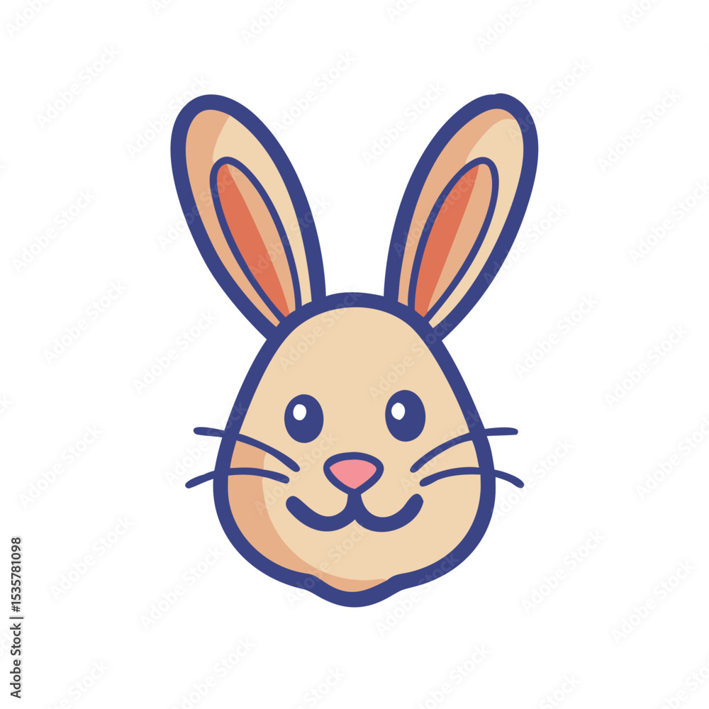 Obraz premium Cute Cartoon Bunny Face with Large Ears Vector Illustration Isolated colorful vector icon