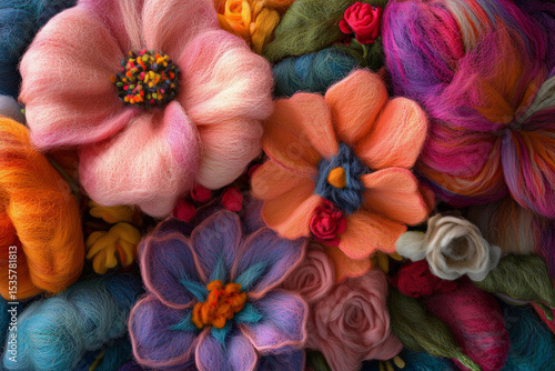 Wallpaper Mural Vibrant Artistic Display of Handcrafted Felt Flowers in Various Colors Torontodigital.ca