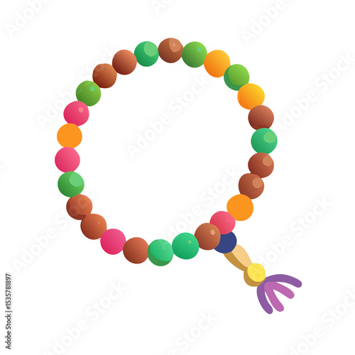 Colorful beaded bracelet or mala with tassel and transparent background colorful vector icon