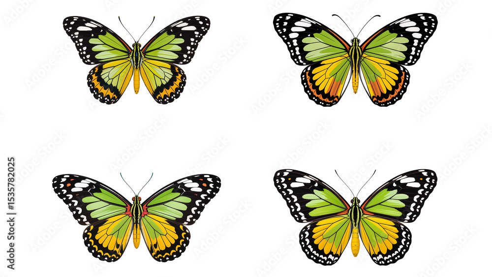 Colorful green and yellow butterflies with detailed wings illustration
Colorful green and yellow butterflies with detailed wings illustration